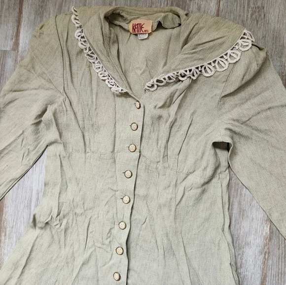 VTG Katie MFG Button Up Maxi Dress 3/4 Sleeve Collared Lightweight Texture Sz 16 - Picture 2 of 13